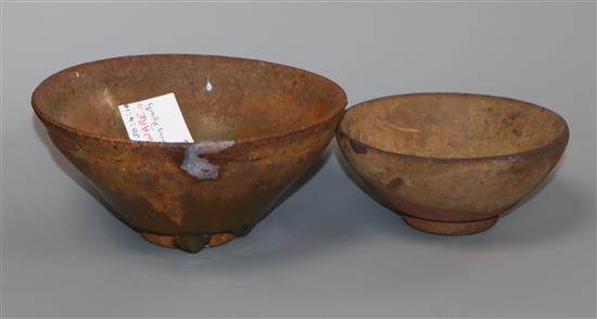 Two Song Dynasty, Jian ware tea bowls with Hares Fur decoration largest 12cm diameter